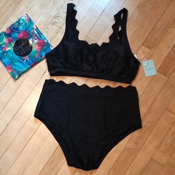 scalloped high waisted bikini